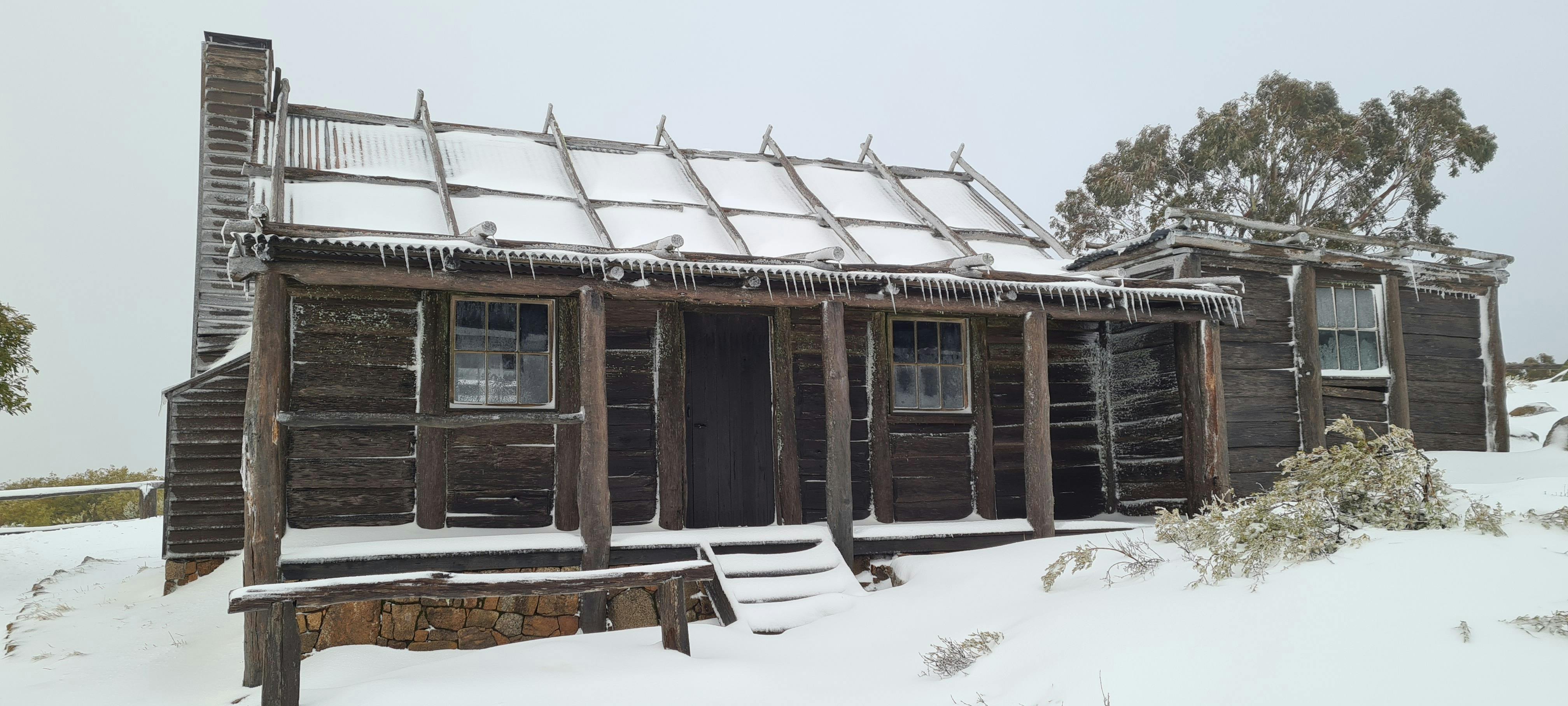 Craig's Hut in a winter coat.