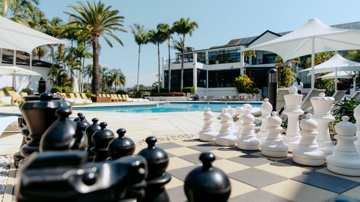 View from the giant chess overlooking the pool