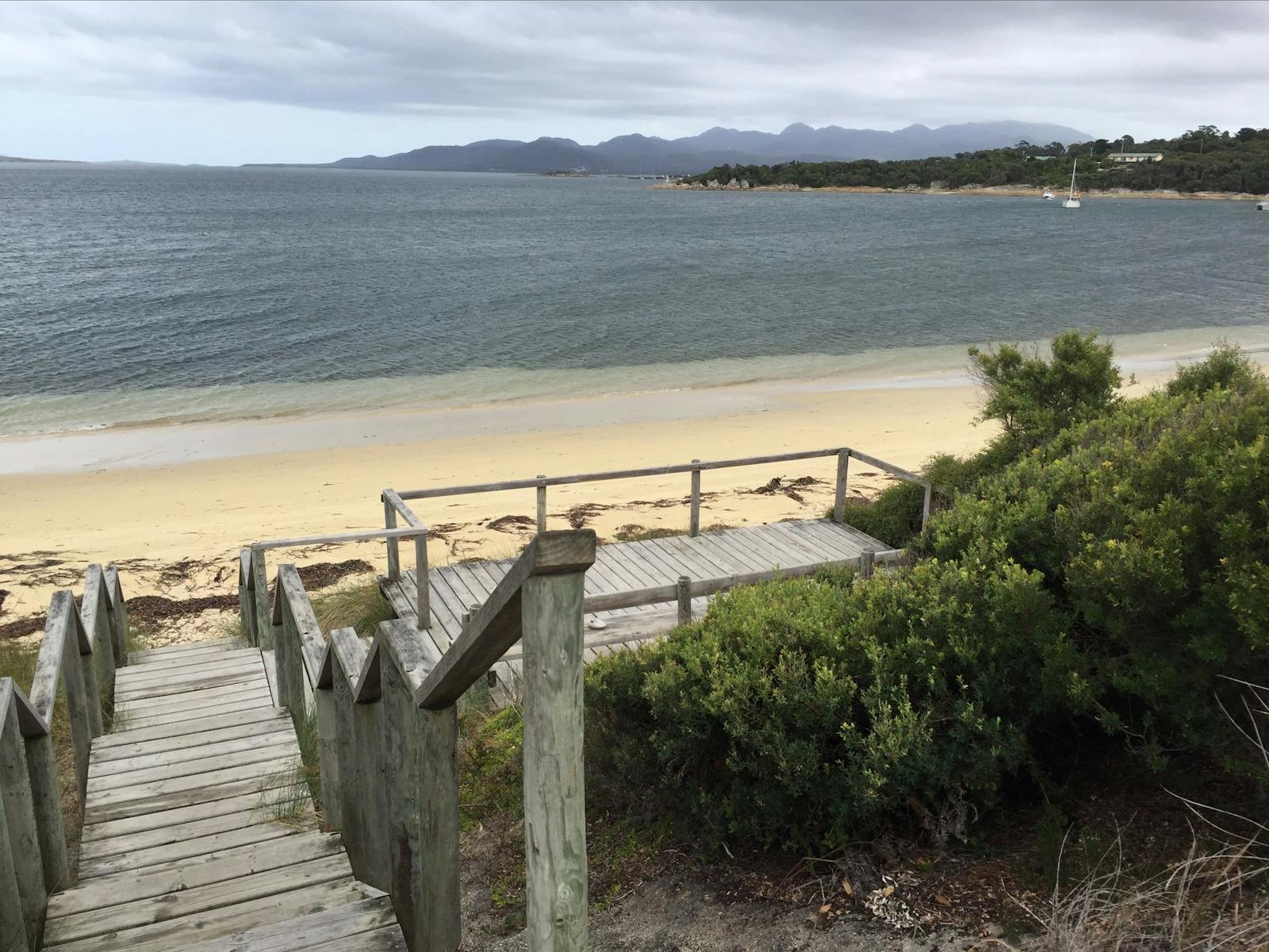 Steps to Yellow Beach plus viewing platform and seating Flinders Island Tasmania