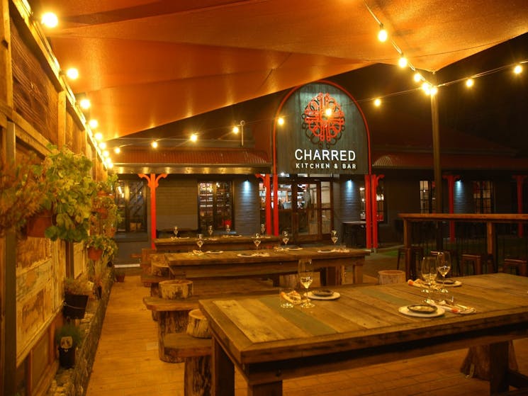 Charred Restaurant at night