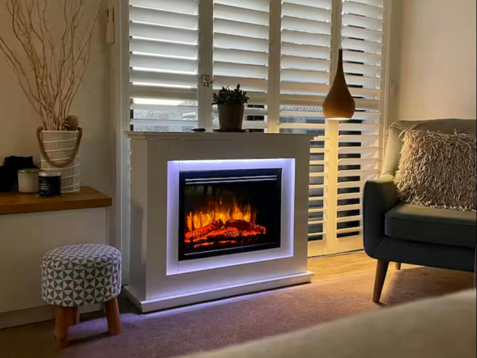 Fireplace in living room.