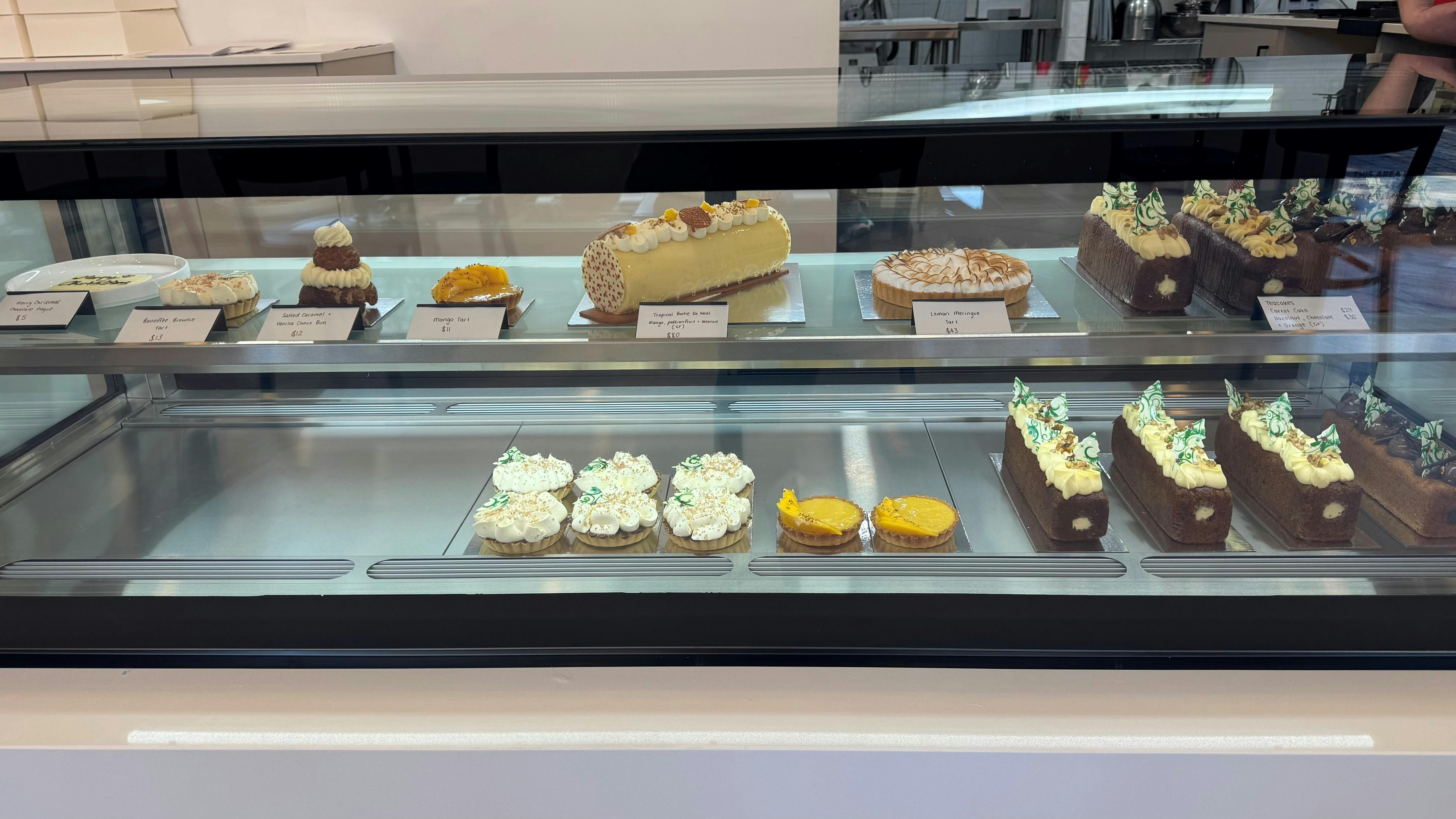 Desert treats in a glass window