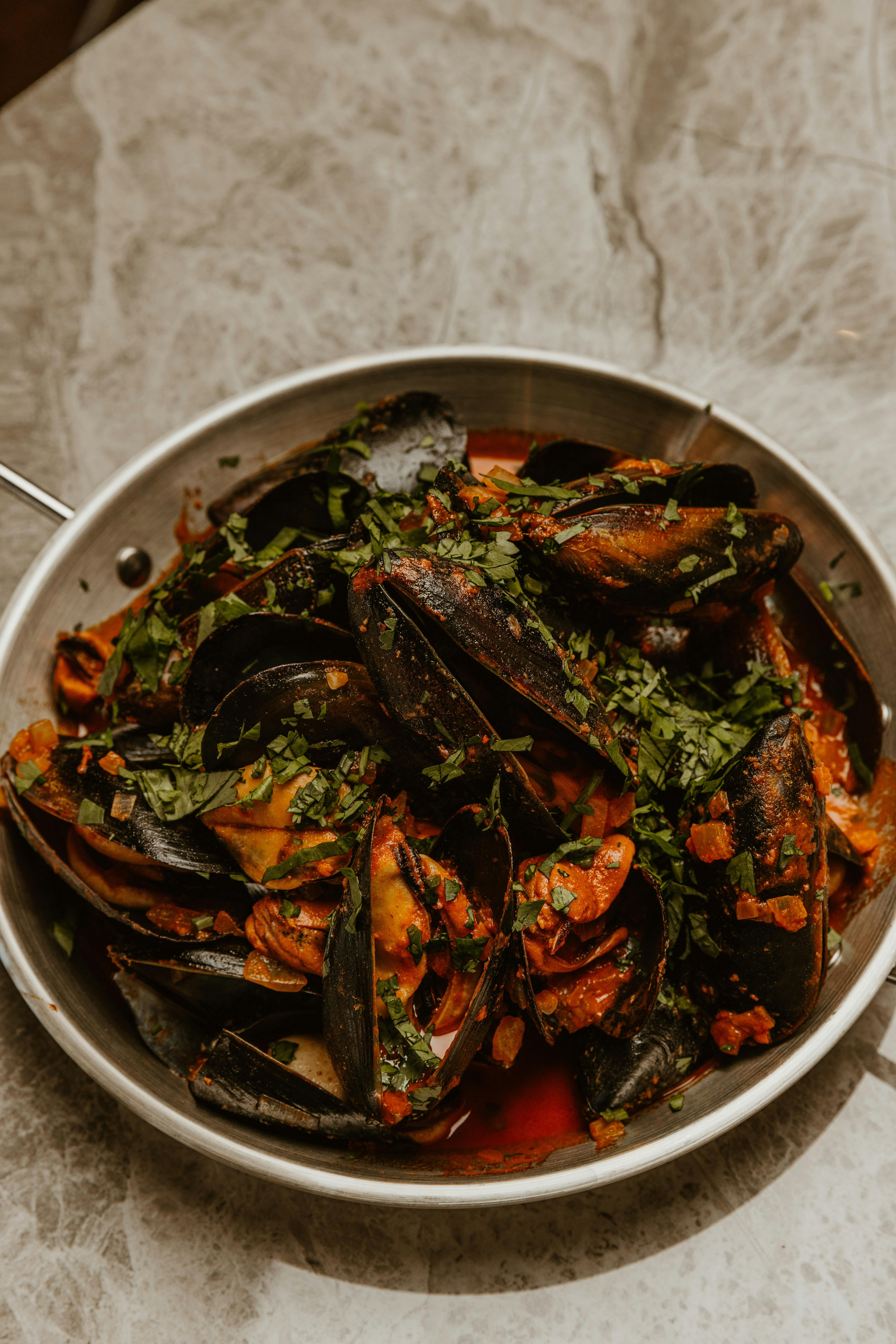 mussels, nduja sauce, coriander