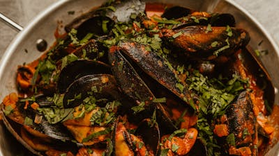 mussels, nduja sauce, coriander