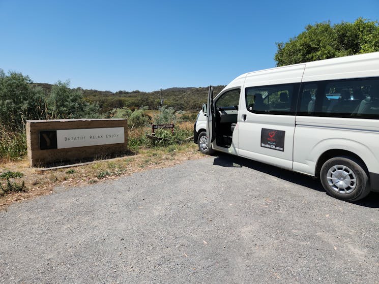 Tour bus 12 seater parked at Yarrh Wines-min