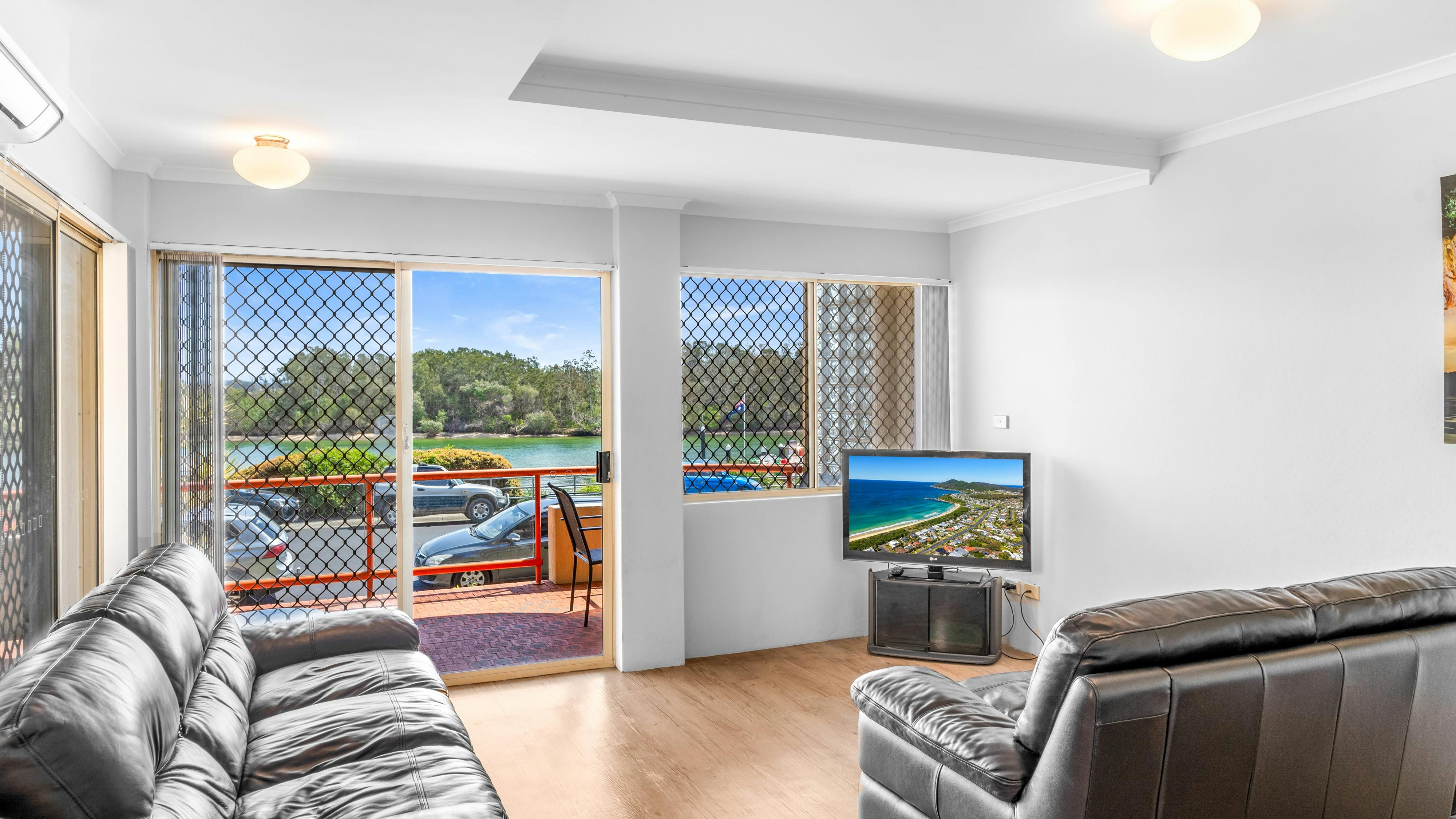 Living room with lake view