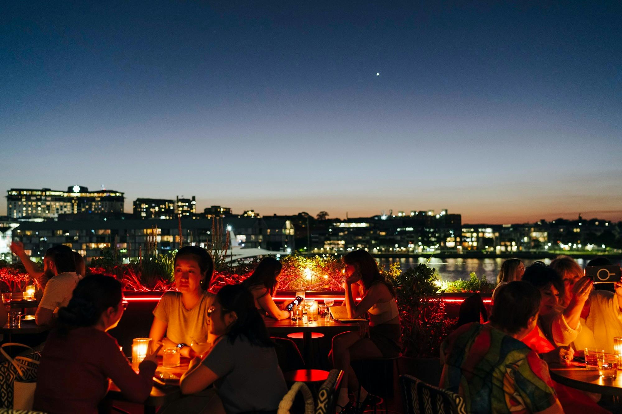 Sunset at rooftop bar