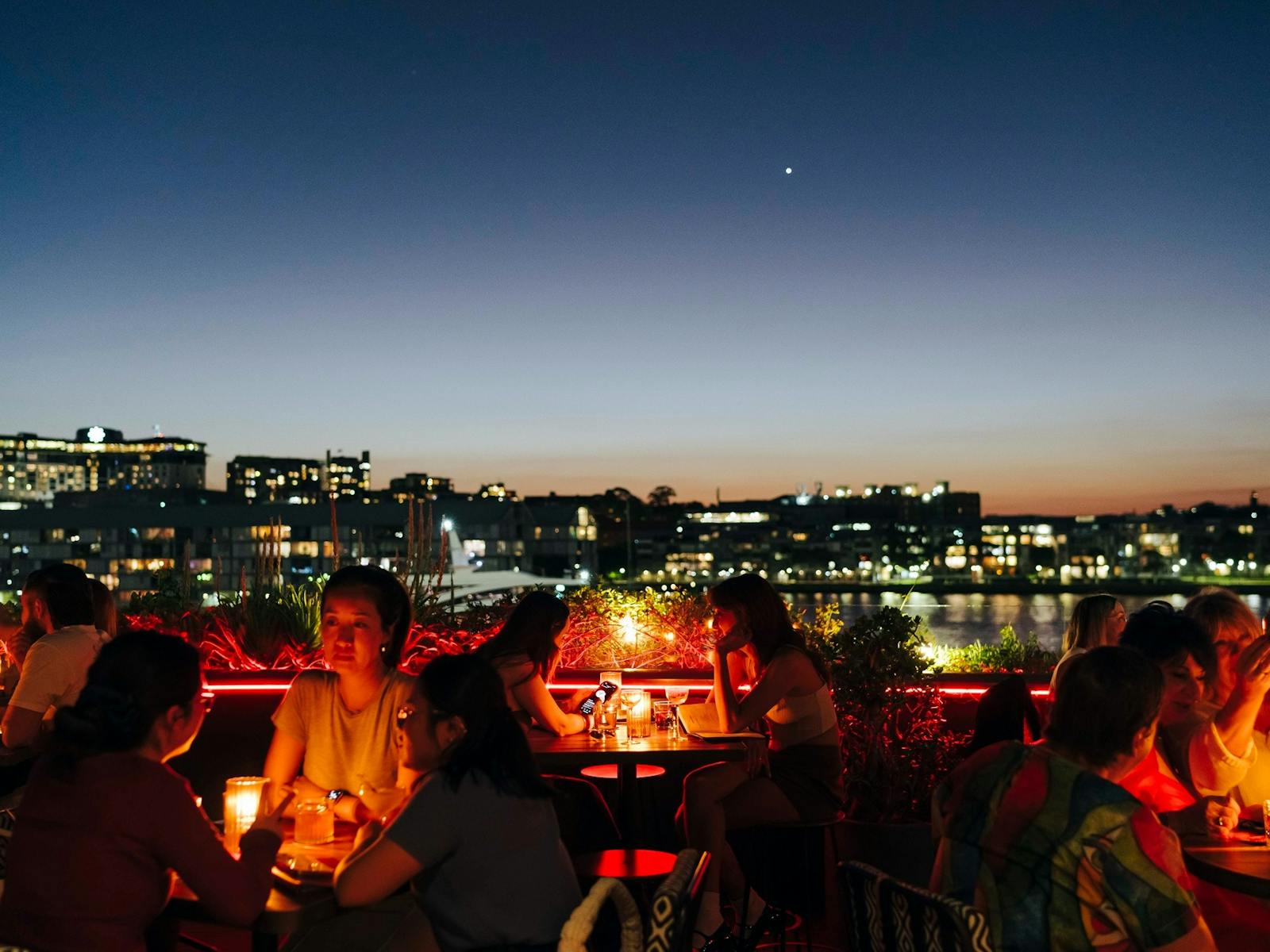 Sunset at rooftop bar