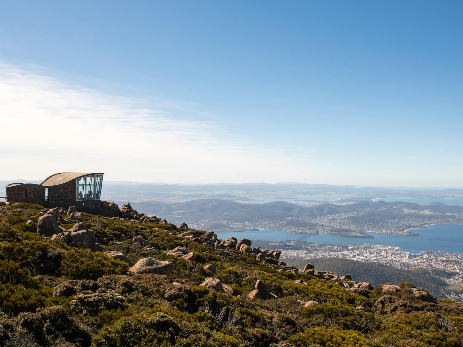 Observation shelter lookout at the summit of kunanyi / Mount Wellington in Wellington Park