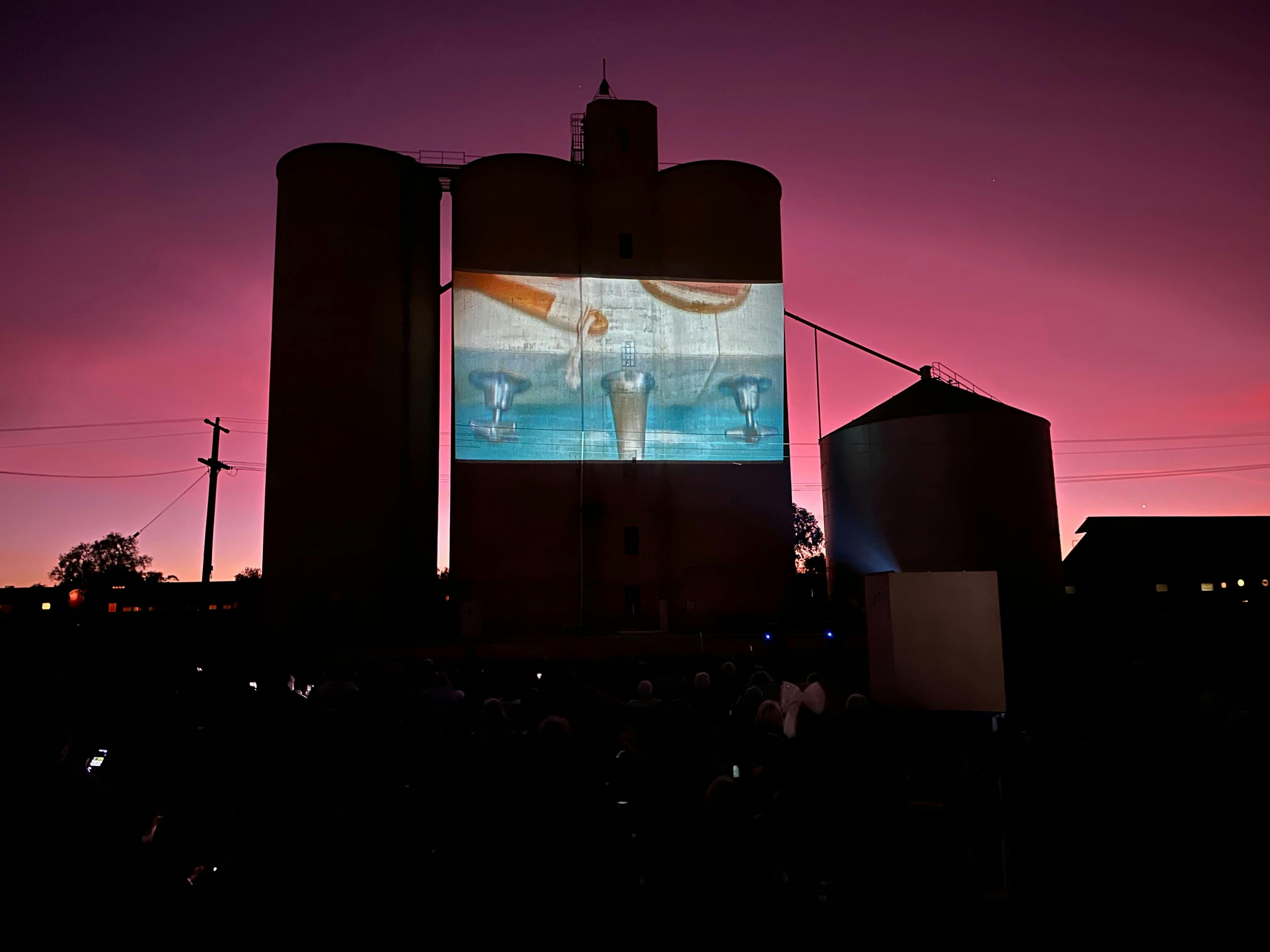 Quambatook silo cinema by train silo art trail