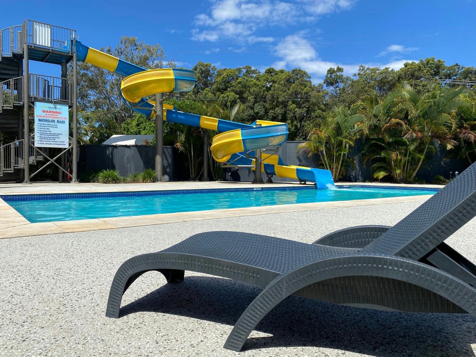 Pool with 35 metre mega water slide