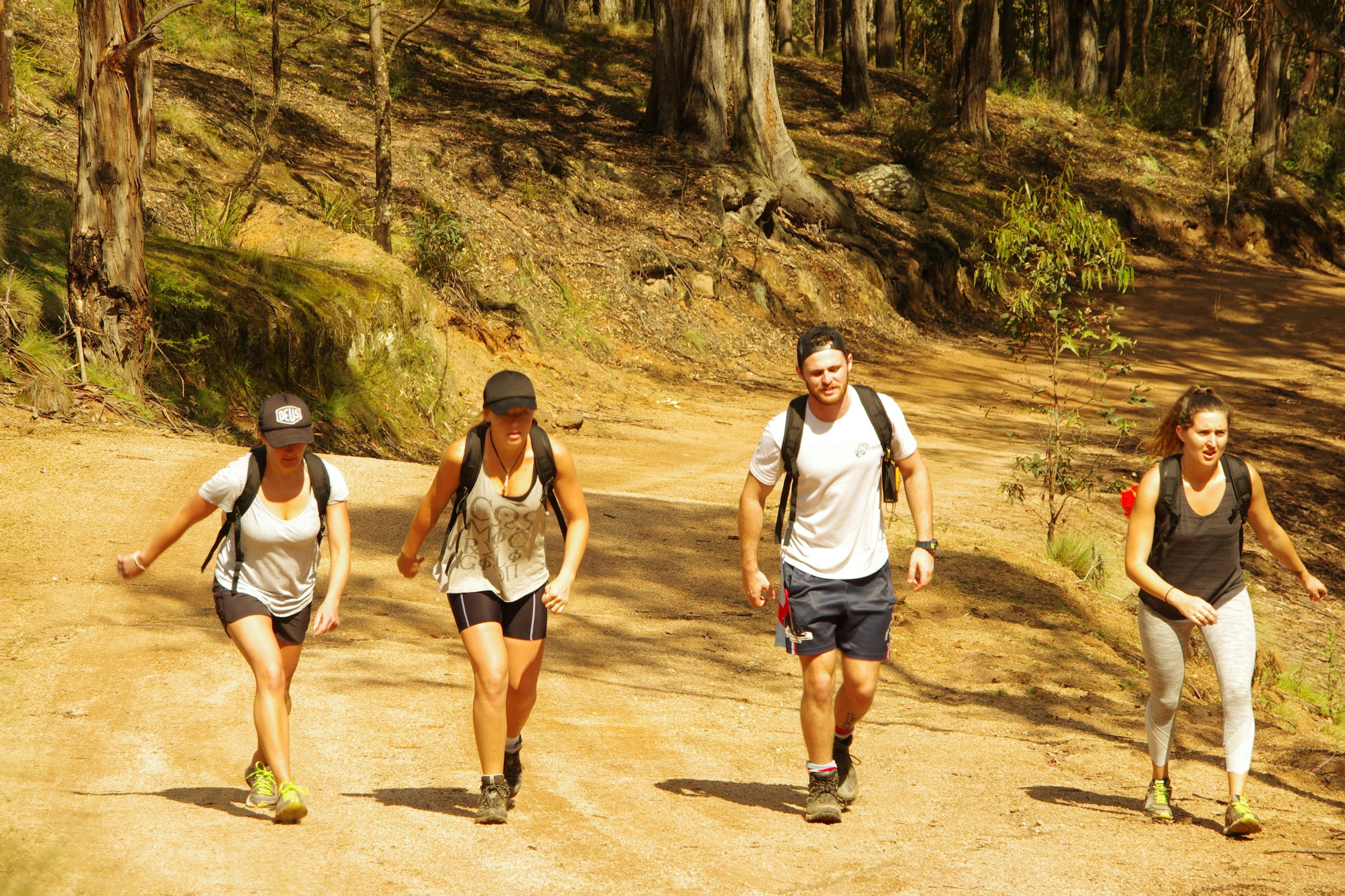 The team grinding up the hill on The Six Foot Track