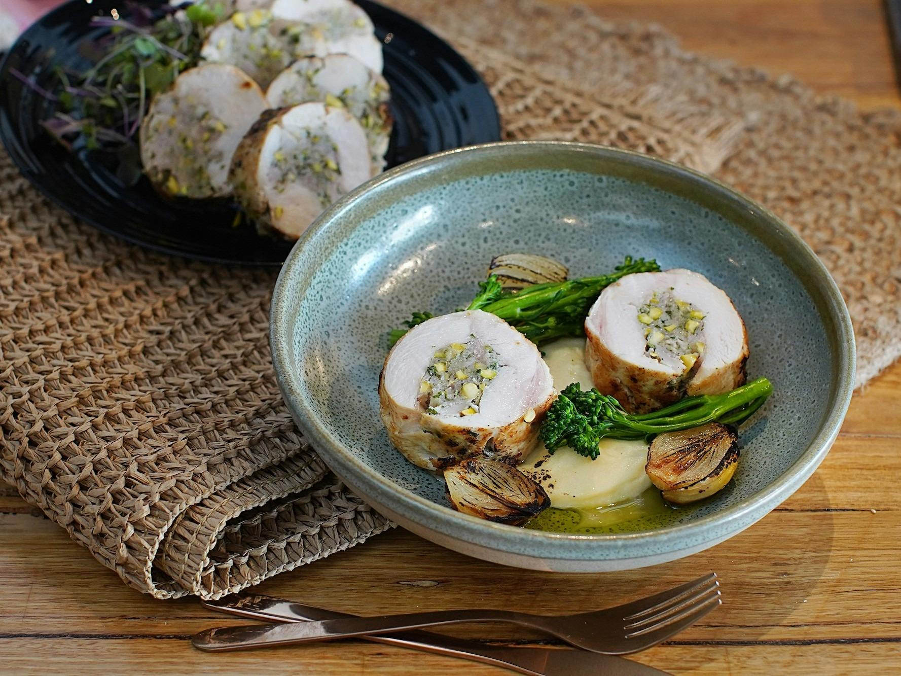 Pancetta-wrapped chicken roulade from the Pork and Poultry workshop