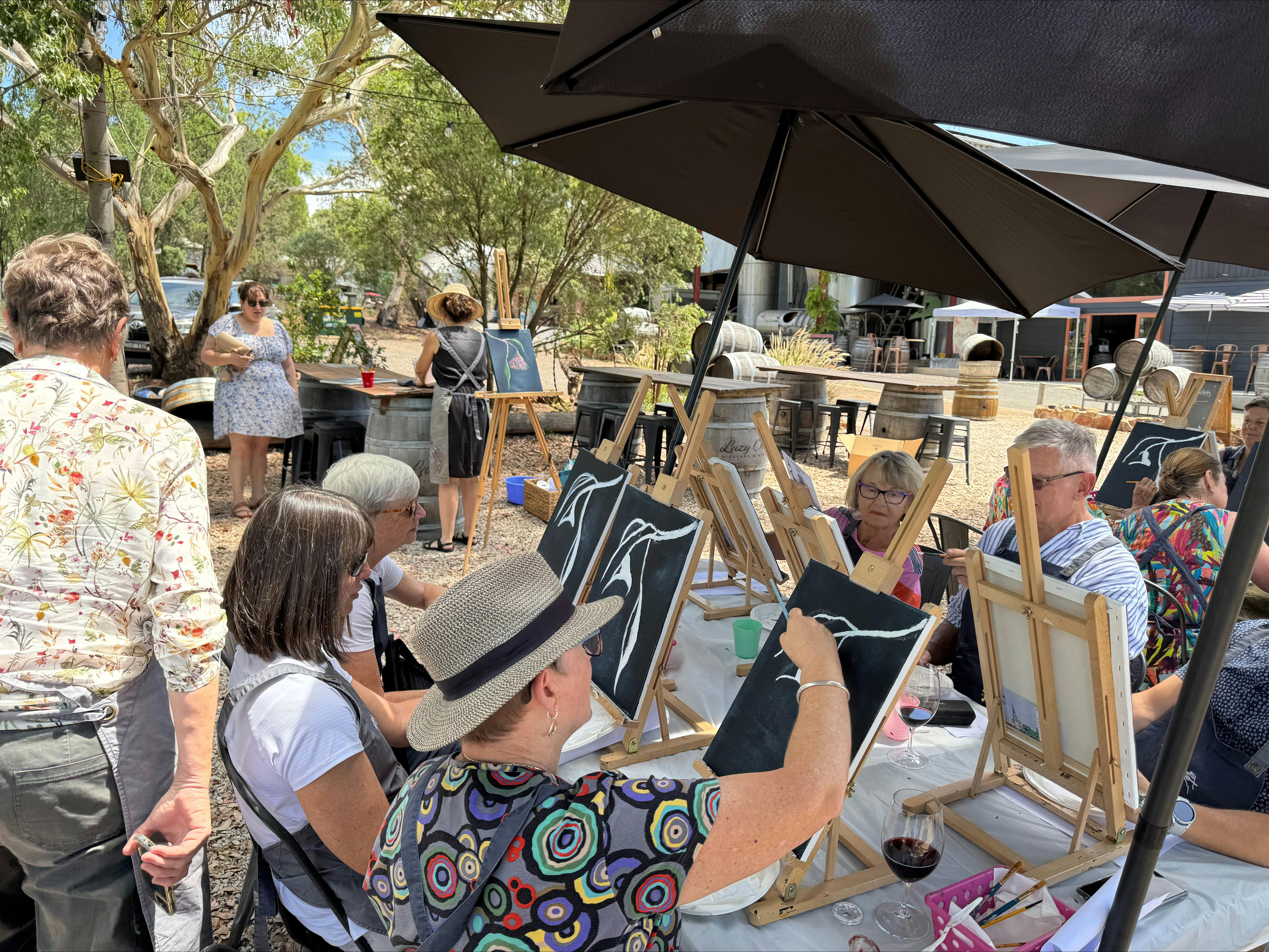 Mudgee Ale Trail clients enjoying a private paint and sip session at a local winery