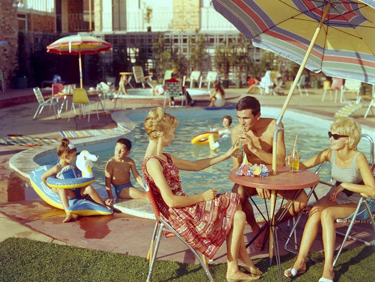 People by the pool at California Hotel, Hawthorn, Vic