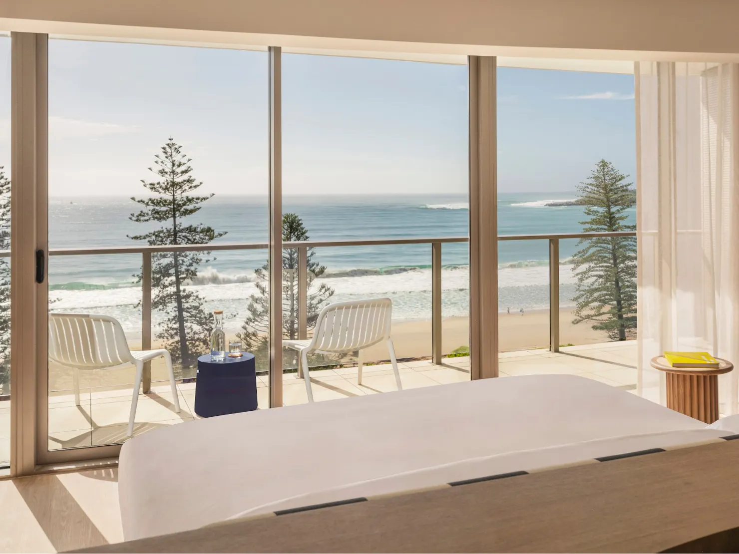 view of beach from hotel room
