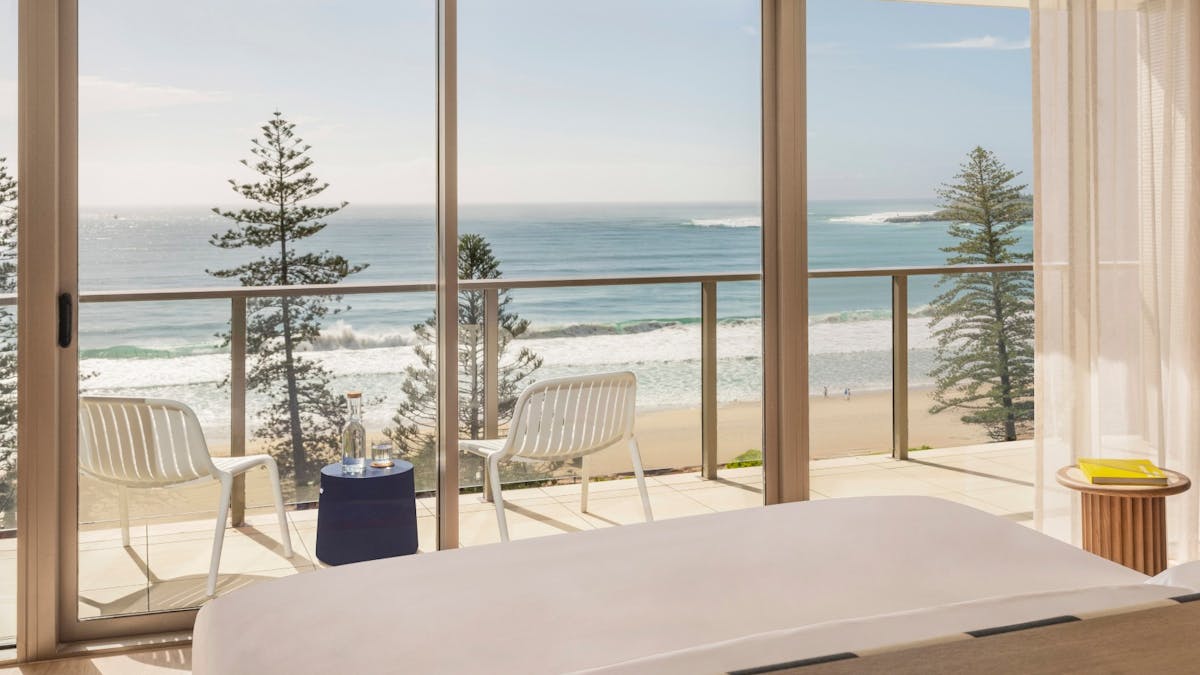 view of beach from hotel room