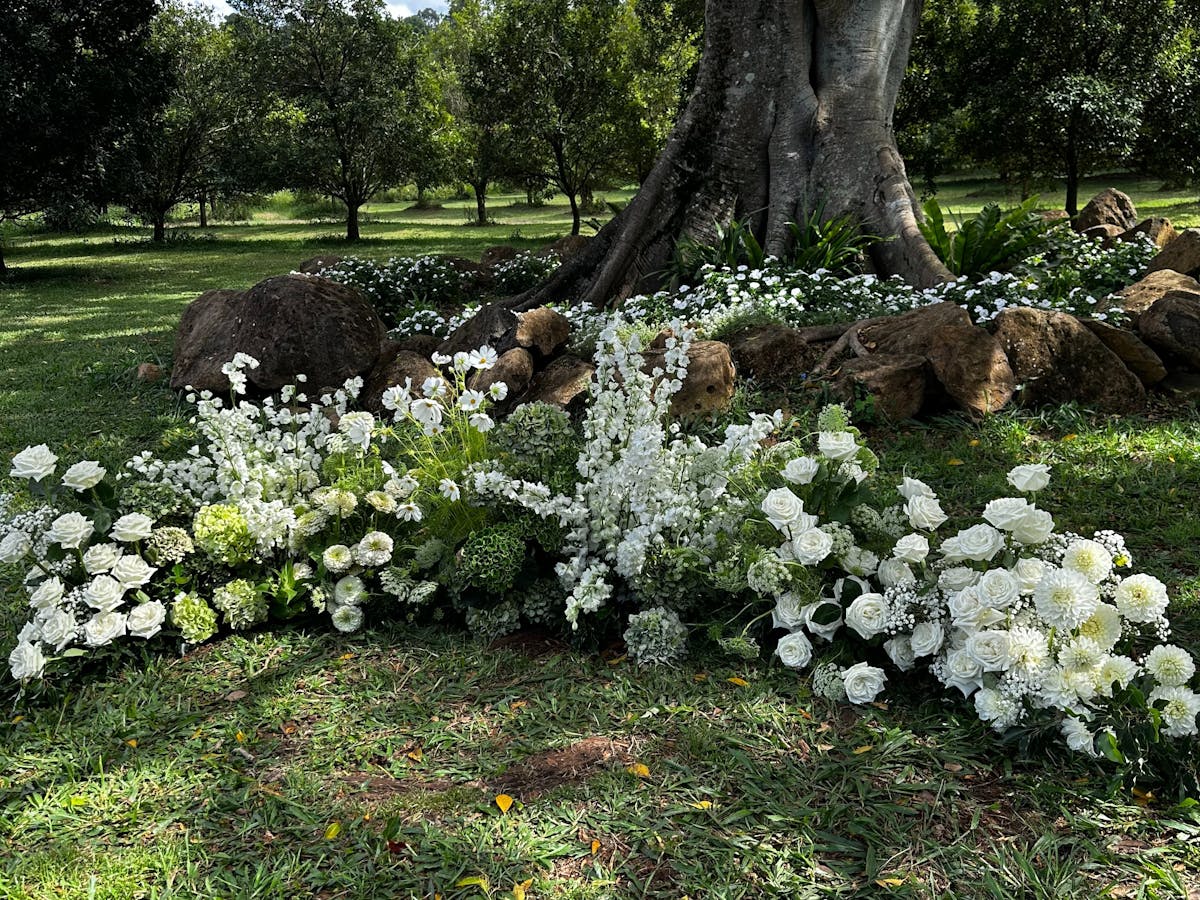 Floor Arch of seasonal white and green flowers