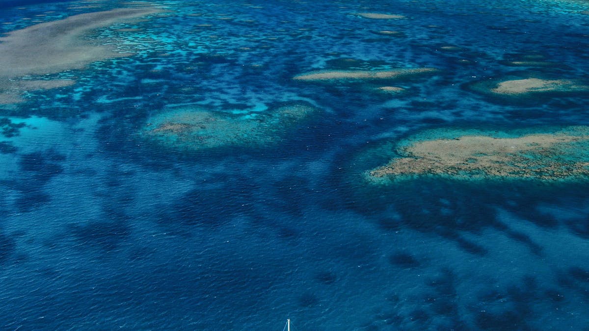 Outer Great Barrier Reef arial shot - Kiana vessel