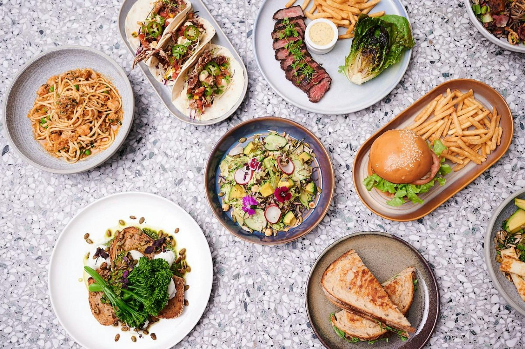 Range of dishes photographed from above