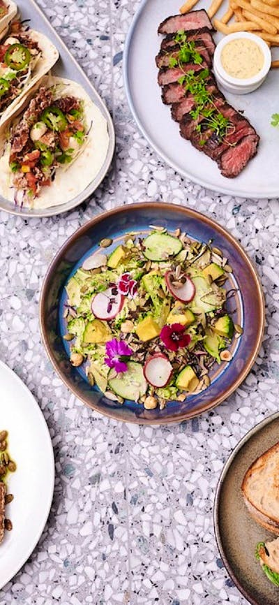 Range of dishes photographed from above