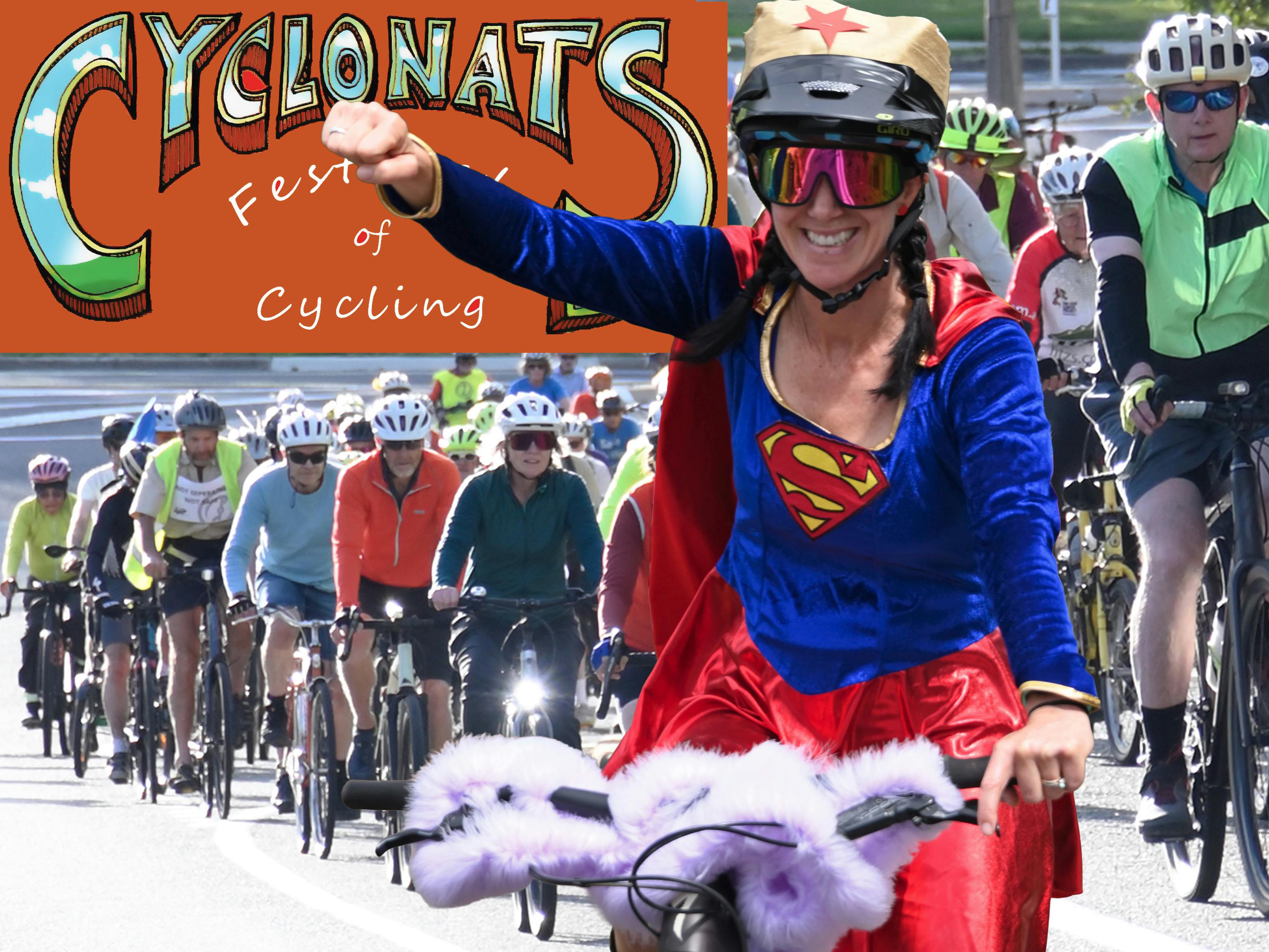 Cyclonats logo and cyclists