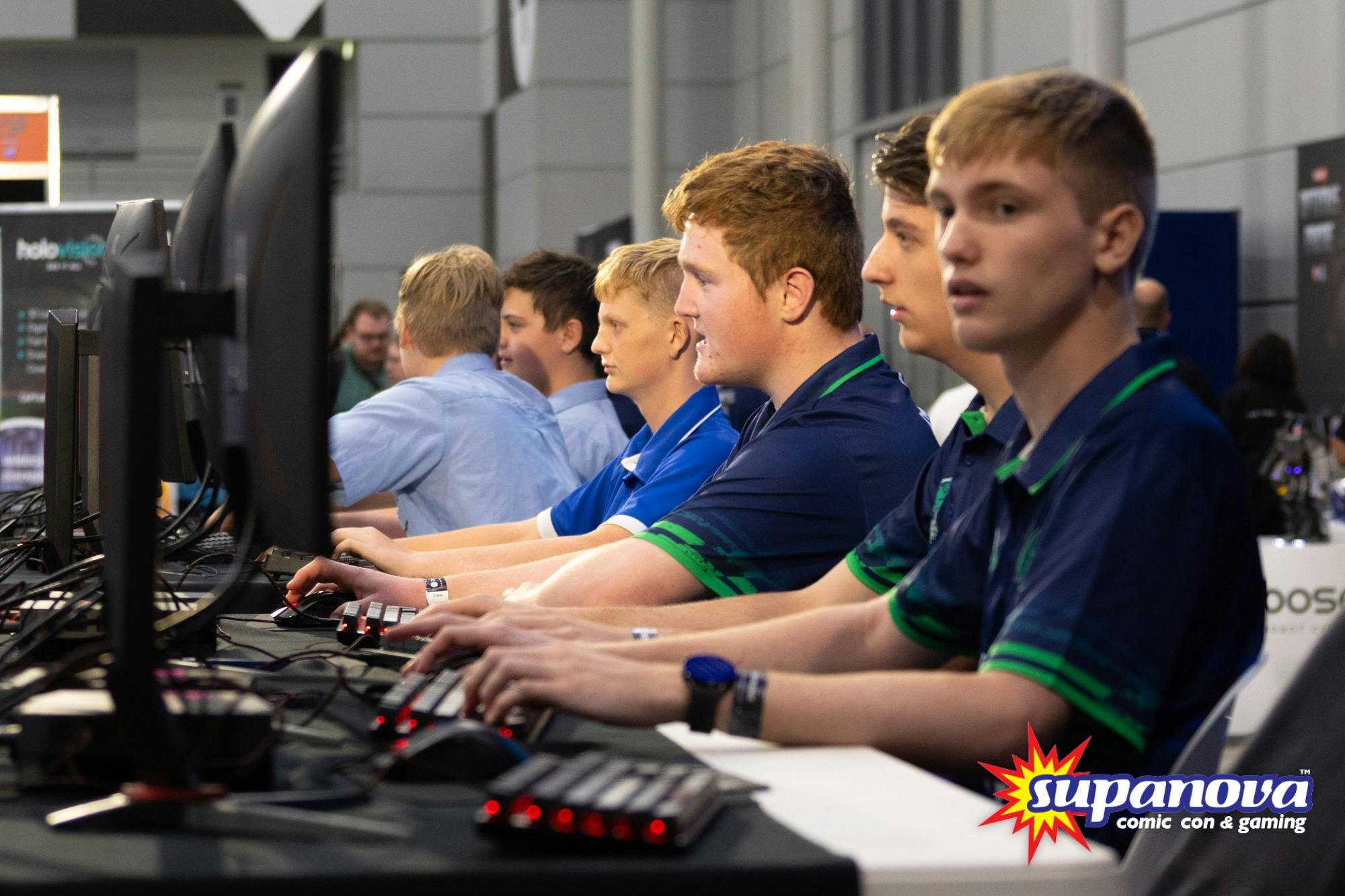 Young gamers compete in an esports event at Supanova.