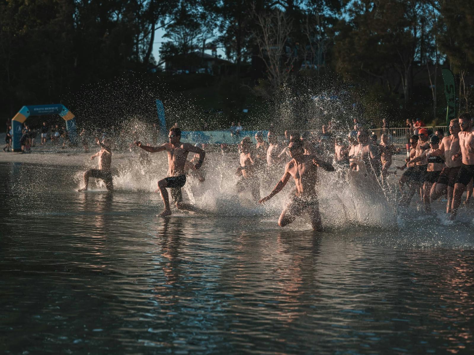 Athletes entering water