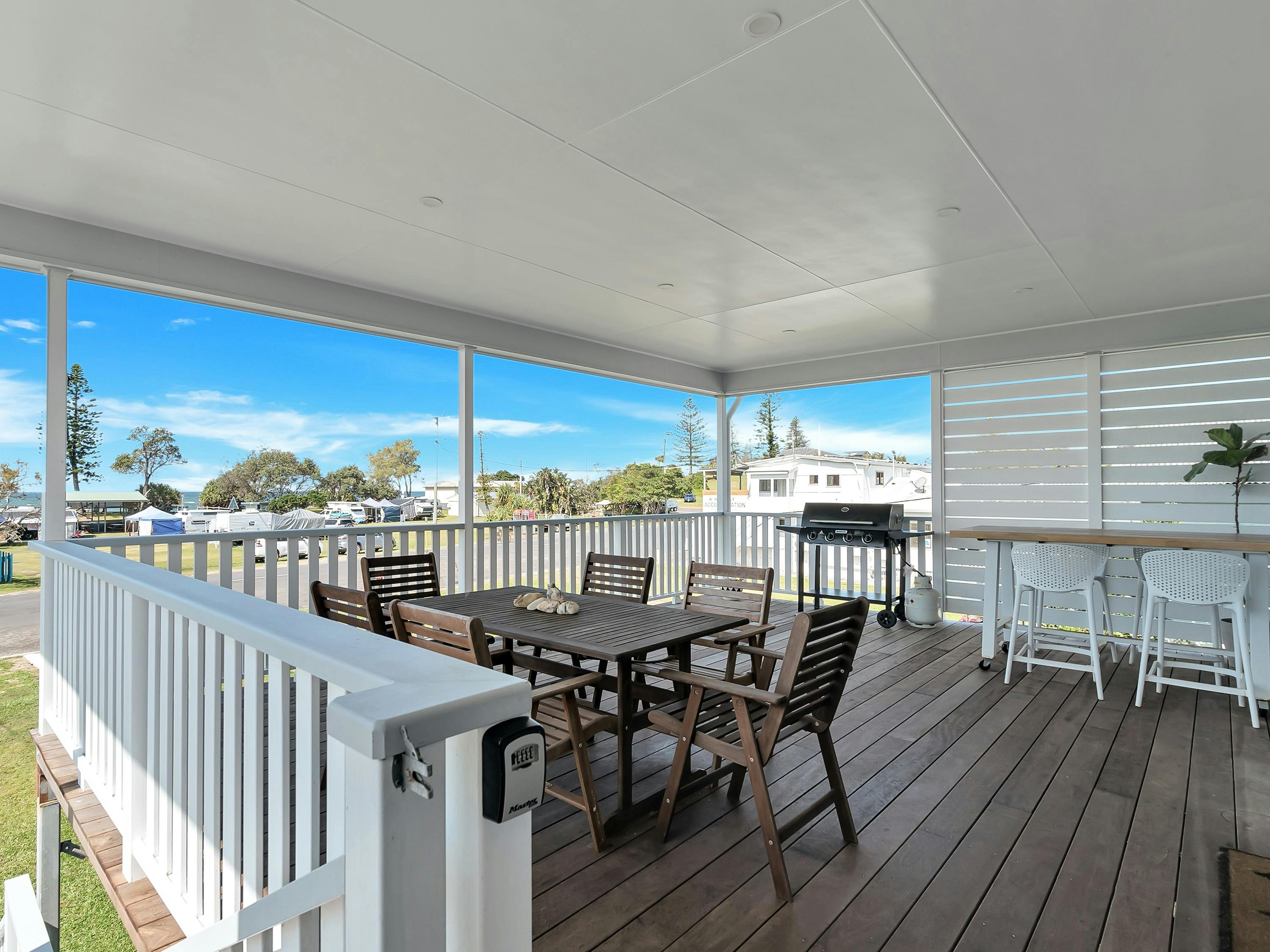 Photo of the front deck from the stair case.