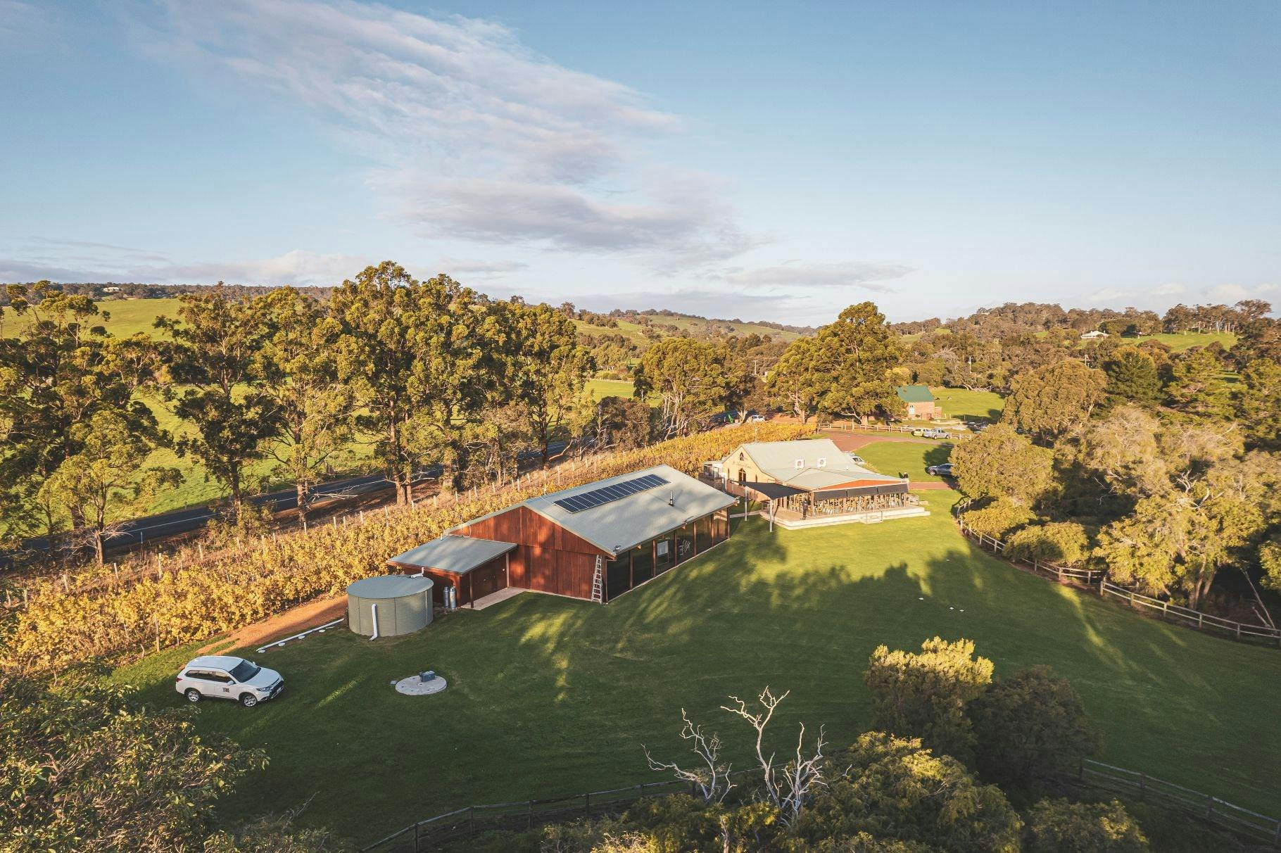 Aerial photo of St Aidan Wines Events Centre and Cellar Door