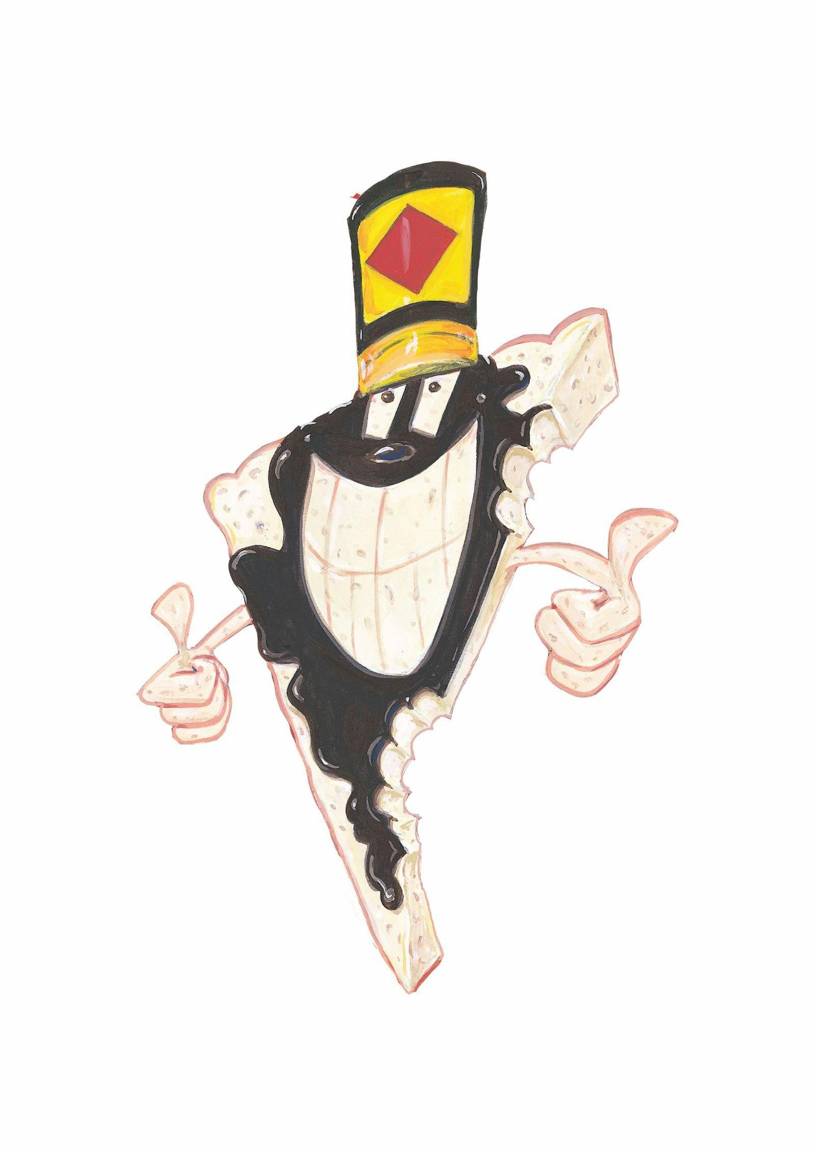 an illustration of a slice of bread with a smiling face slathered in vegemite