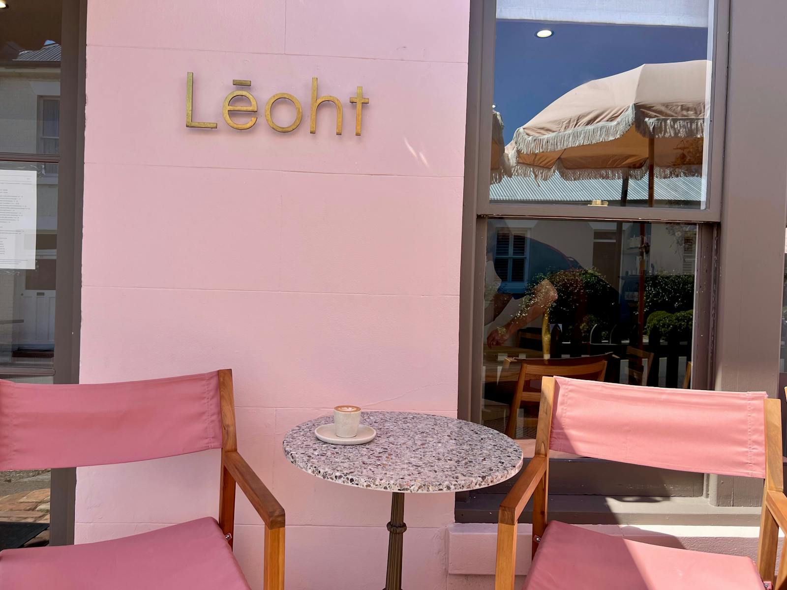 A seat on the sunny front terrace at Leoht on Hampden Rd, Battery Point