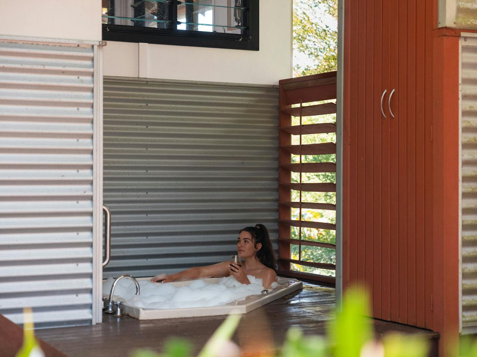 Unwind in a private outdoor spa at Tallaringa Views romantic accomodation in Northen NSW
