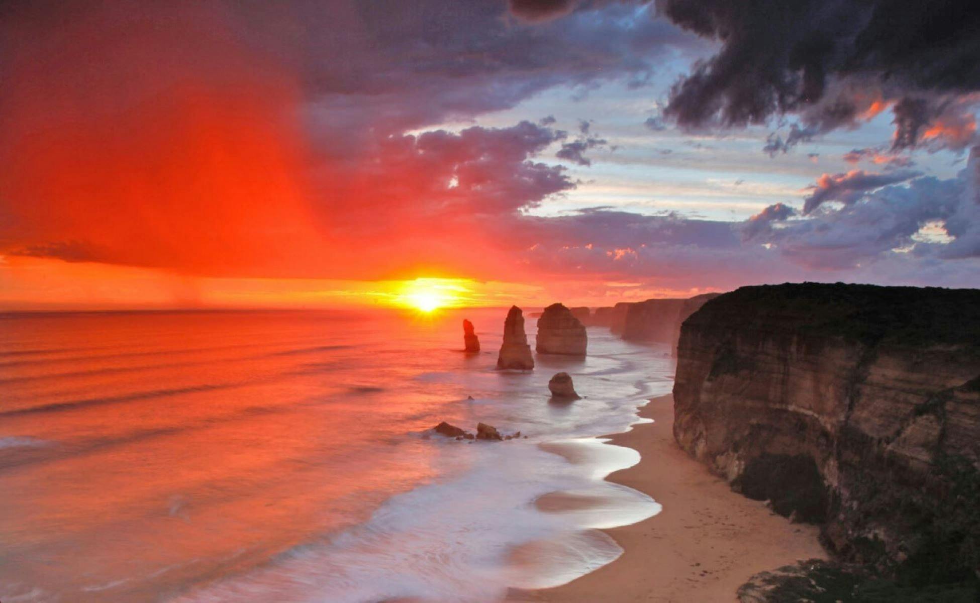 Beautiful pink, orange sunset at the 12 apostles