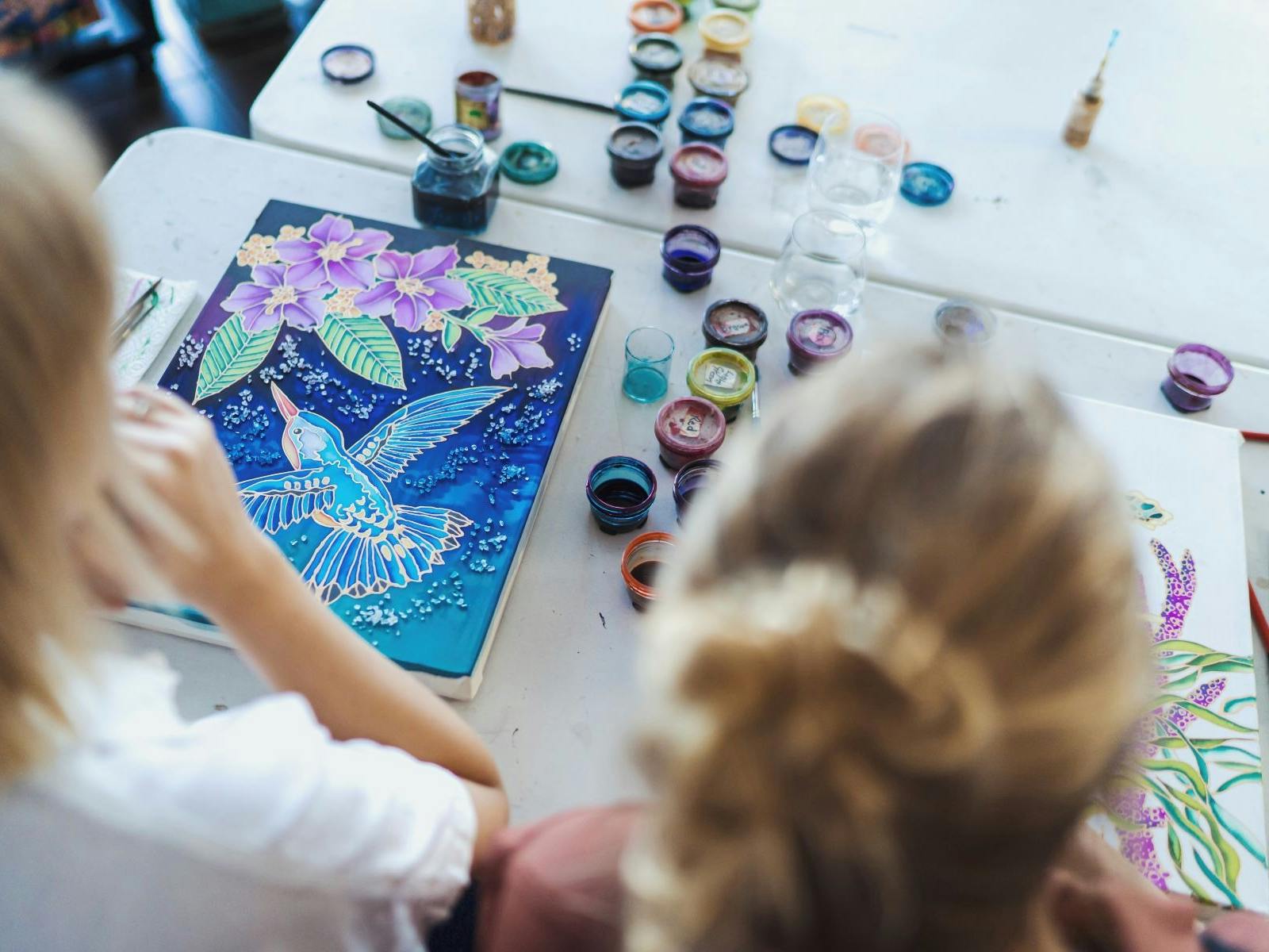 Two girls in painting workshop