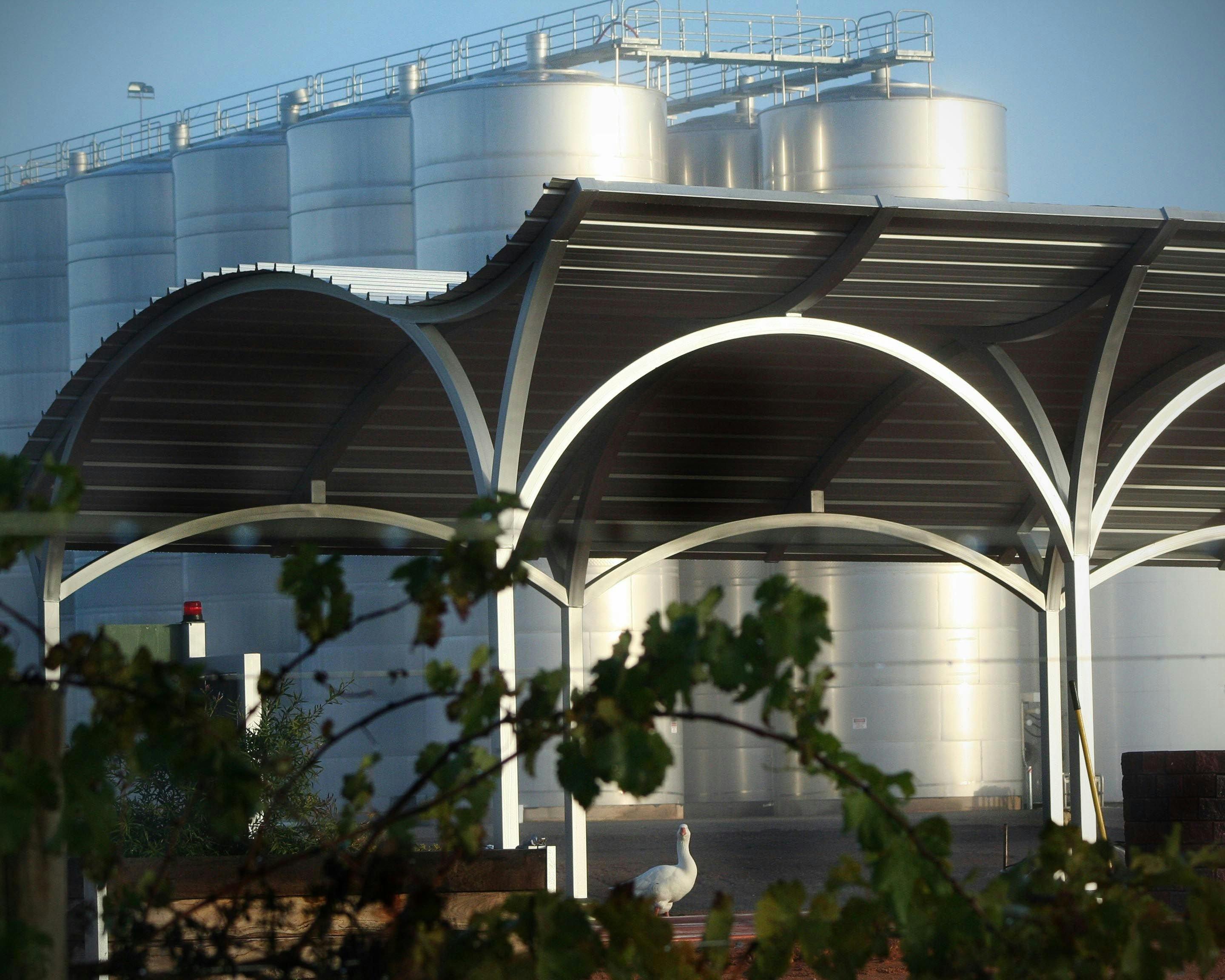 Pizza barbecue area looking onto tank farm