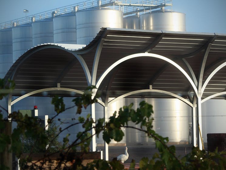 Pizza barbecue area looking onto tank farm