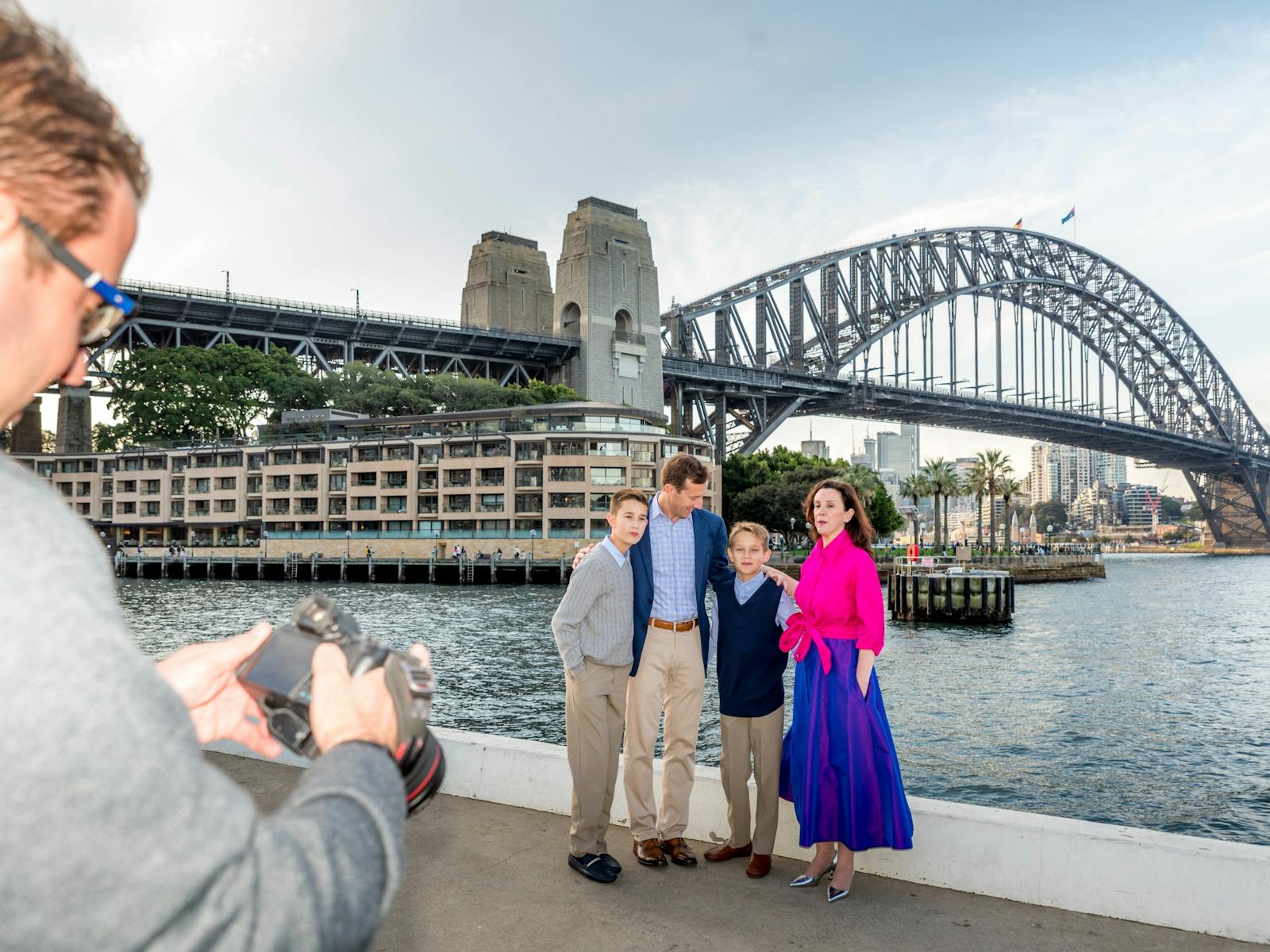 Professional photographer with family Sydney Harbour Bridge