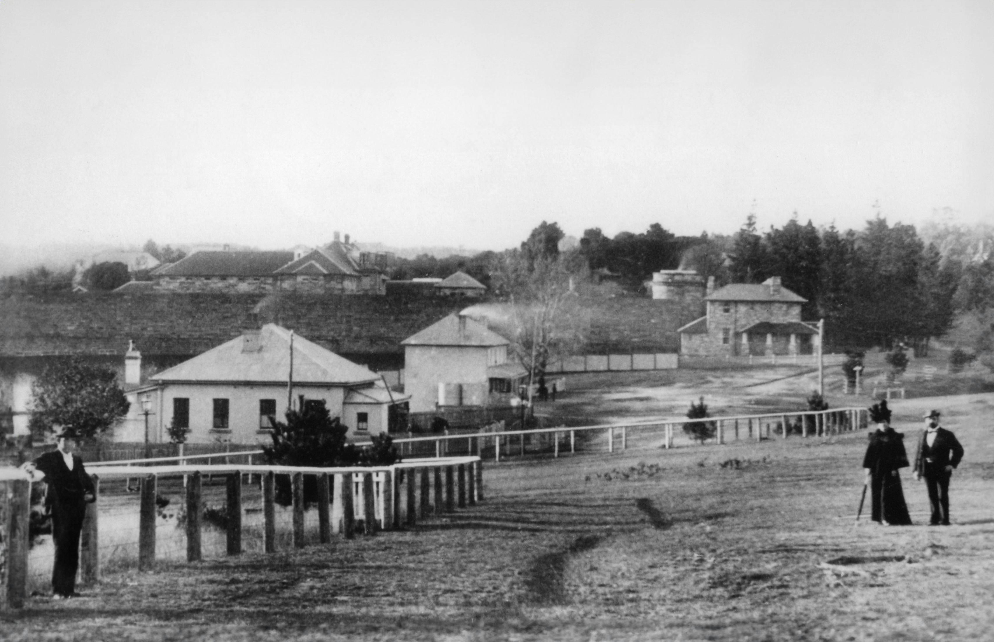 Berrima Main Street in 1860s with people walking