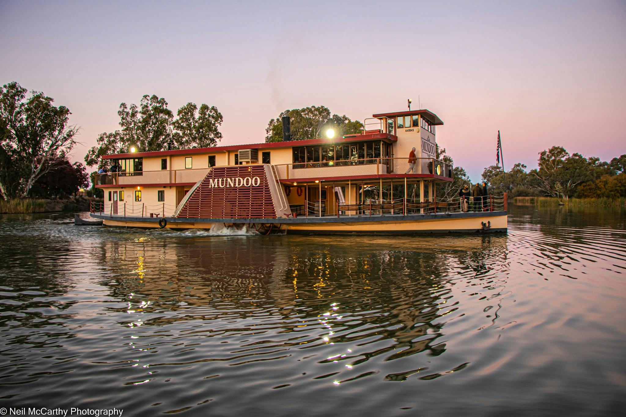 Paddle Boat Mundoo cruising at Sunset