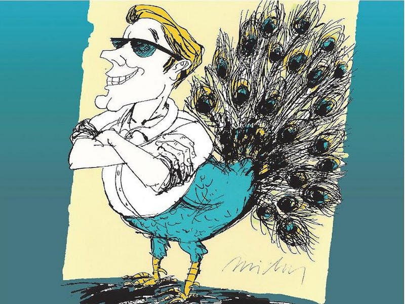 Half-man, half-peacock cartoon