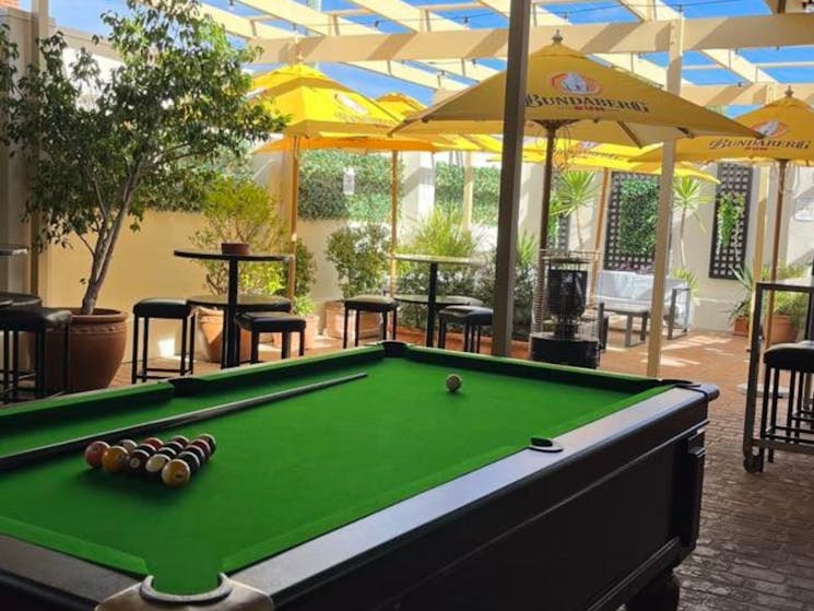 The pool table in the beer garden