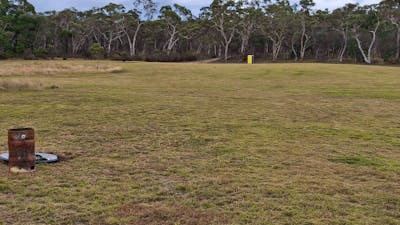 Camping area with a few fire pits and port a loo toilet