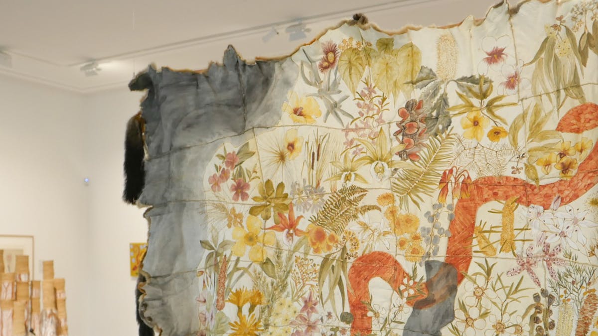 Inside the gallery, featuring the exhibition “NGALIYA NGAJAGU WAGARI” (Ours to Carry).