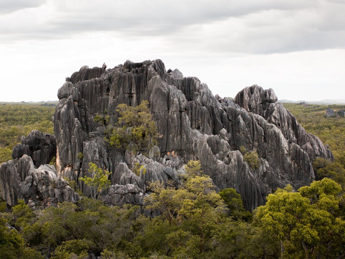 Drone image of the limestone caves and cliffs in Chillagoe, Tropical North Qld.