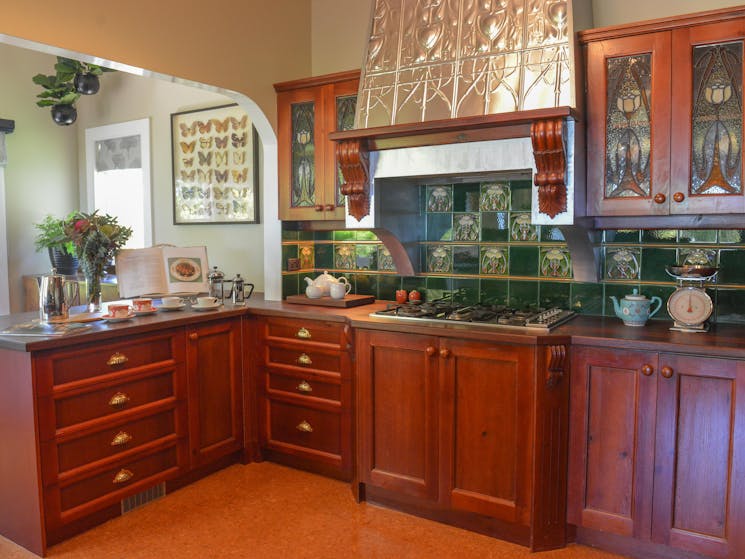 Fully equipped Art Deco kitchen with views across the Jamison Valley