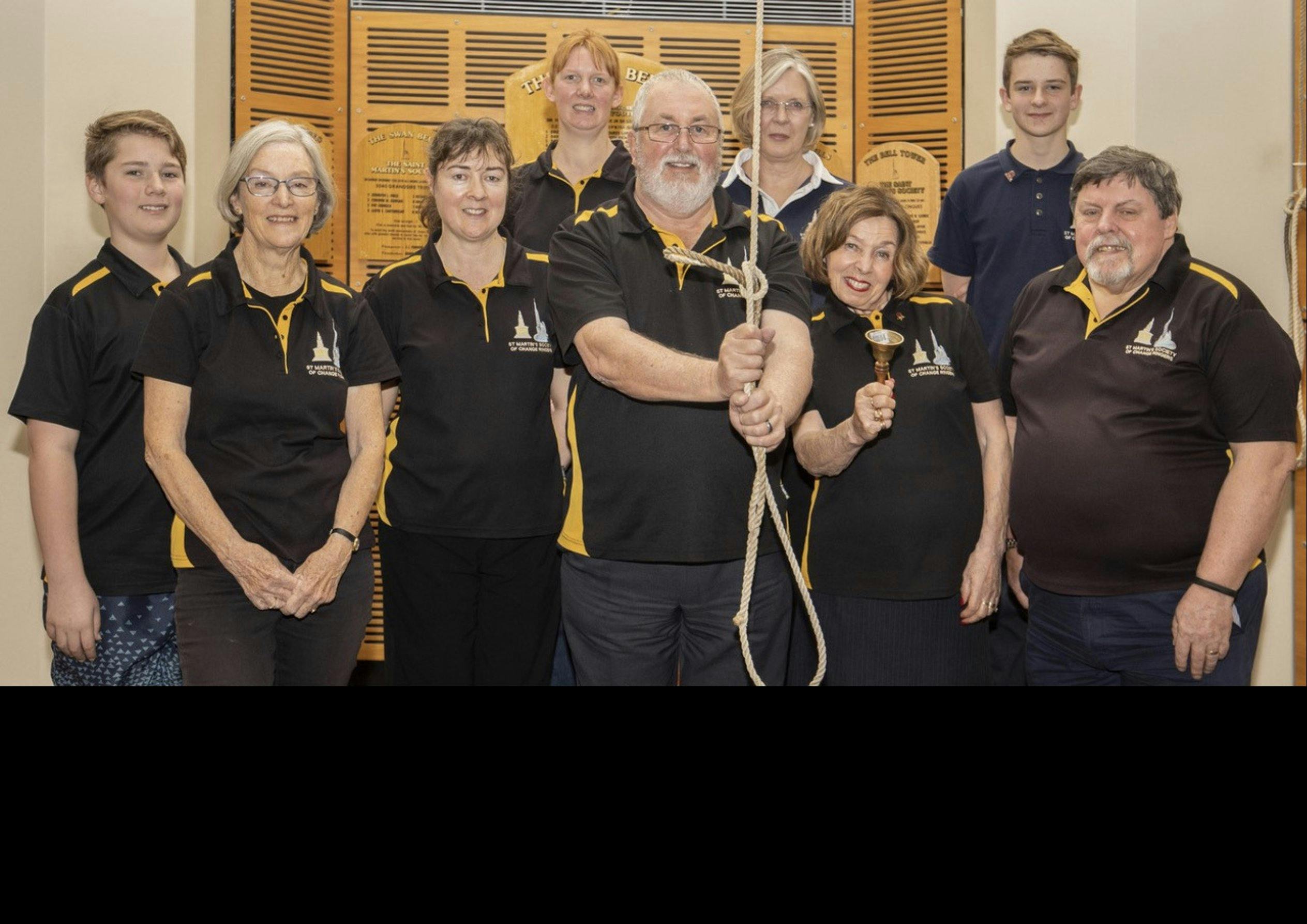 The Bell Tower campanologists (The Bell Tower Ringers)  pose for a photo