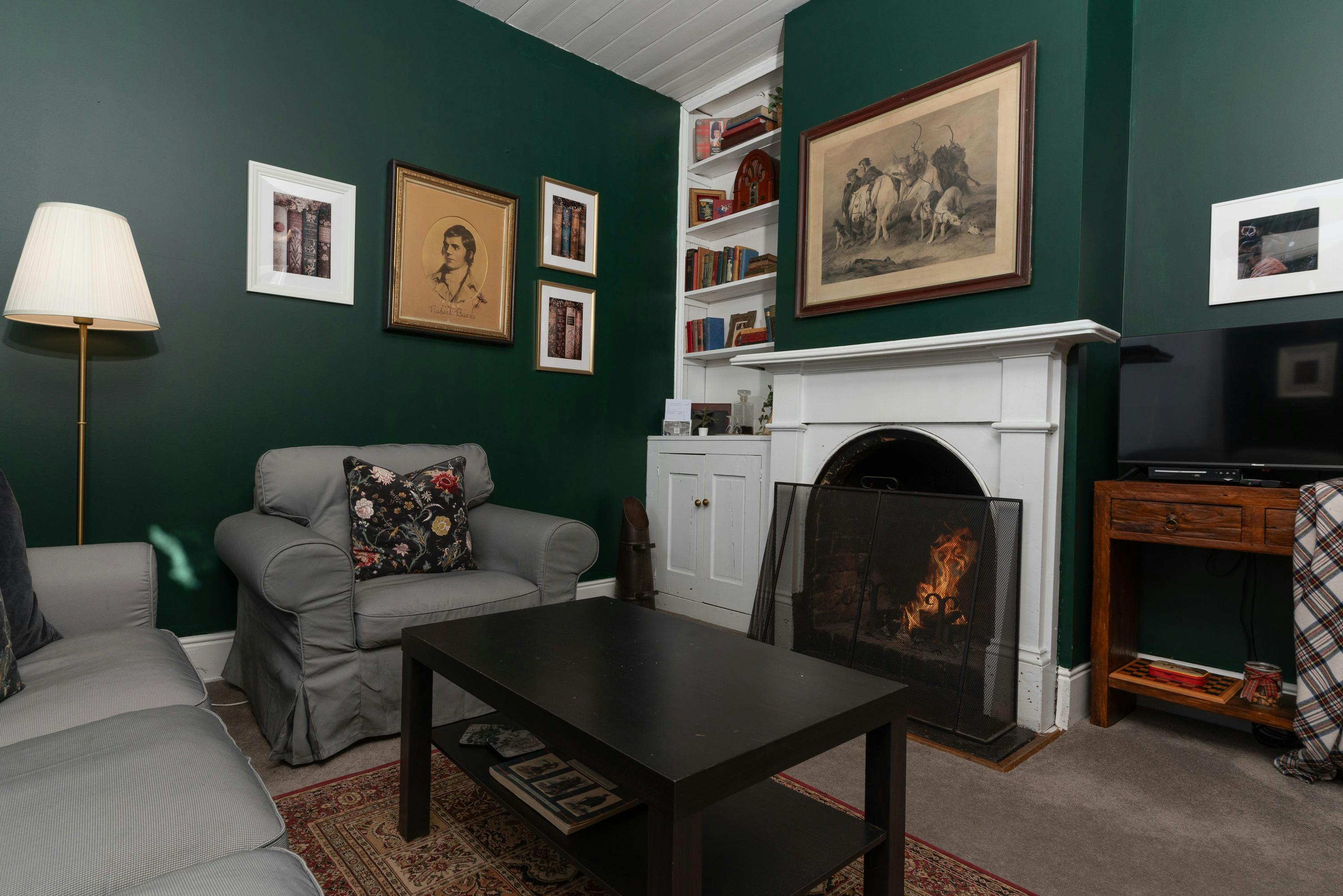 Scottish Cottage living room with open fireplace