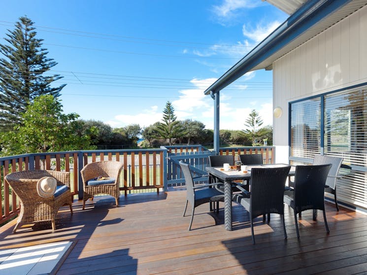 Cabin deck at Werri Beach Holiday Park