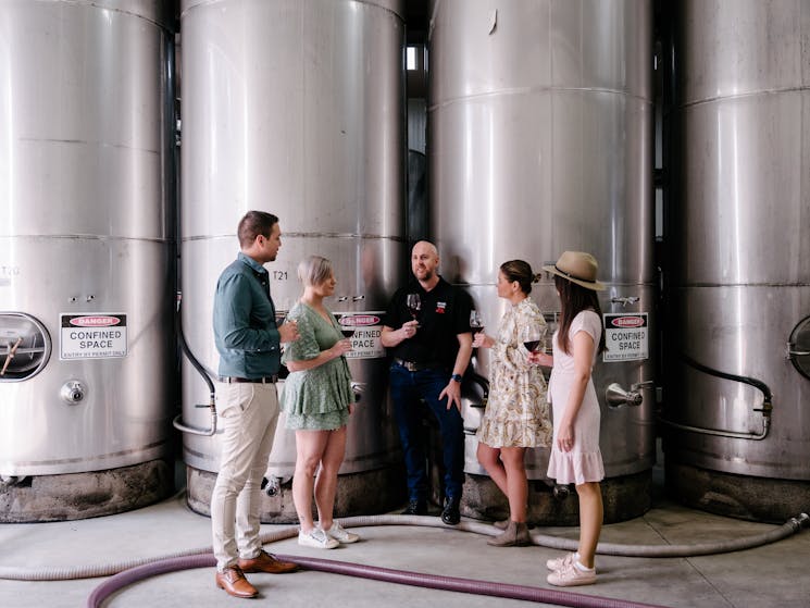 Cellar door guests go behind-the-scenes into the De Iuliis winery for a DeLuxe Experience